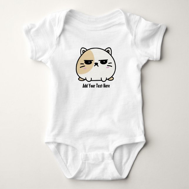 Cute Kawaii Chubby Angry Mochi Cat  Baby Bodysuit (Front)