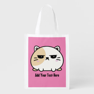 Cute Kawaii Chubby Angry Mochi Cat Grocery Bag