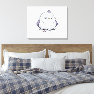 Cute Kawaii Chubby Bird Cartoon - Adorable Pastel  Canvas Print