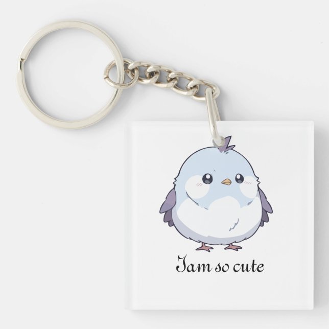 Cute Kawaii Chubby Bird Cartoon - Adorable Pastel  Keychain (Front)