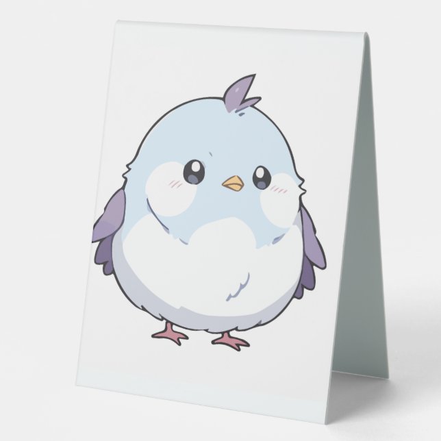 Cute Kawaii Chubby Bird Cartoon - Adorable Pastel  Table Tent (Front)