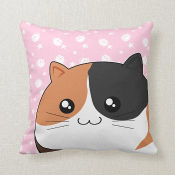 Cute Kawaii Chubby Calico Kitty Cat Throw Pillow by DiaSuuArt at Zazzle