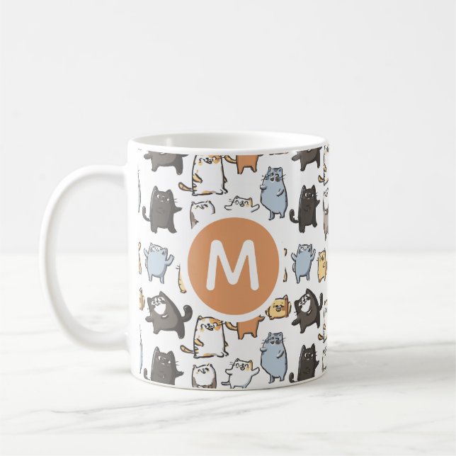 Cute Kawaii Chubby Cartoon Cat Seamless Pattern Ar Coffee Mug (Left)