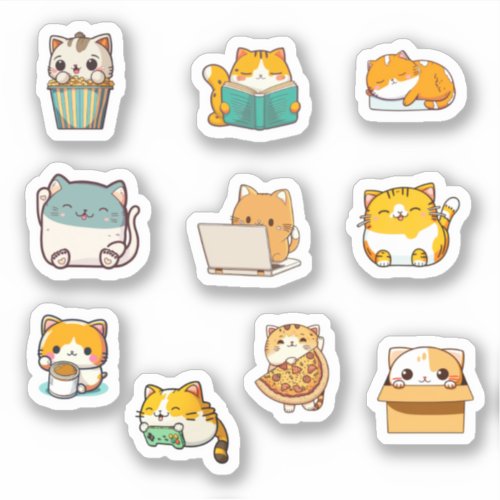 Cute Kawaii Chubby Cat Sticker Bundle