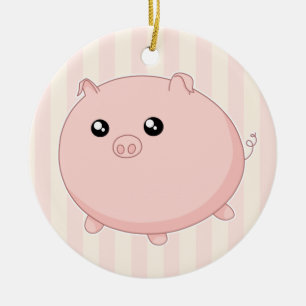 Cute Kawaii chubby pink pig Ceramic Ornament