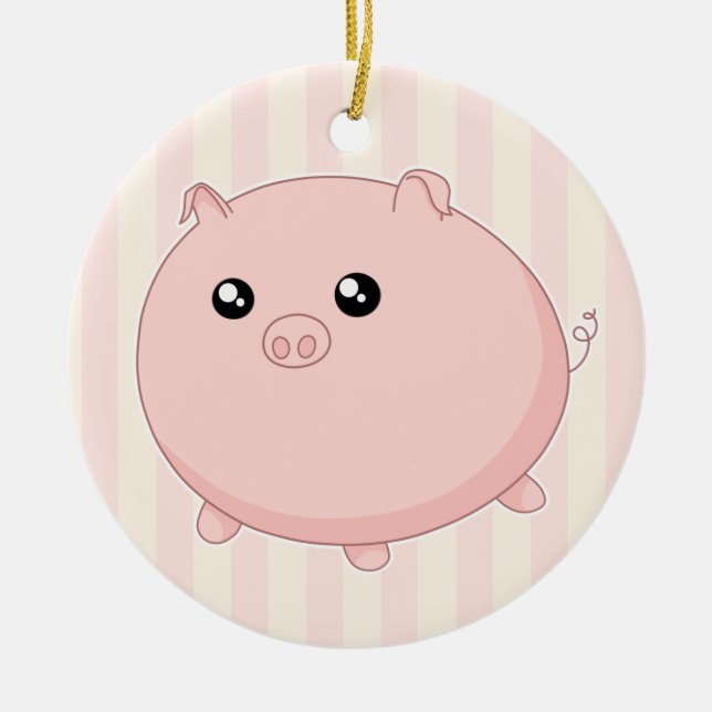 Cute Kawaii chubby pink pig Ceramic Ornament (Front)