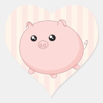Cute Kawaii Chubby Pink Pig Heart Sticker by DiaSuuArt at Zazzle