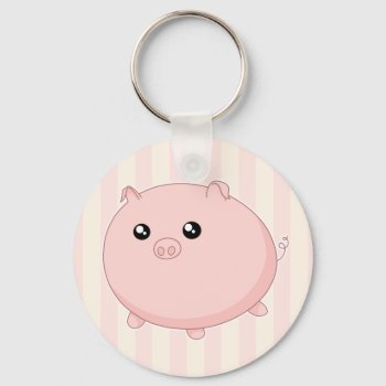 Cute Kawaii Chubby Pink Pig Keychain by DiaSuuArt at Zazzle