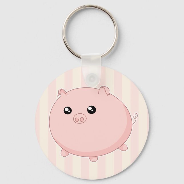 Cute Kawaii chubby pink pig Keychain (Front)