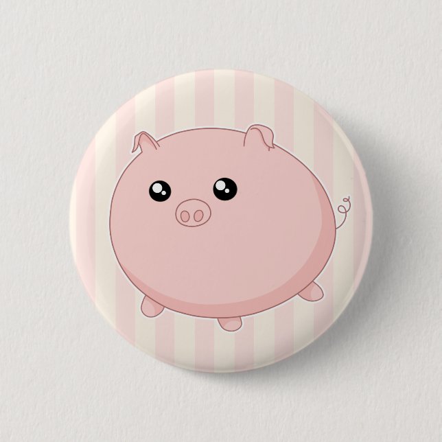 Cute Kawaii chubby pink pig Pinback Button (Front)