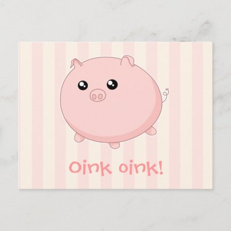 Cute Kawaii Chubby Pink Pig Postcard