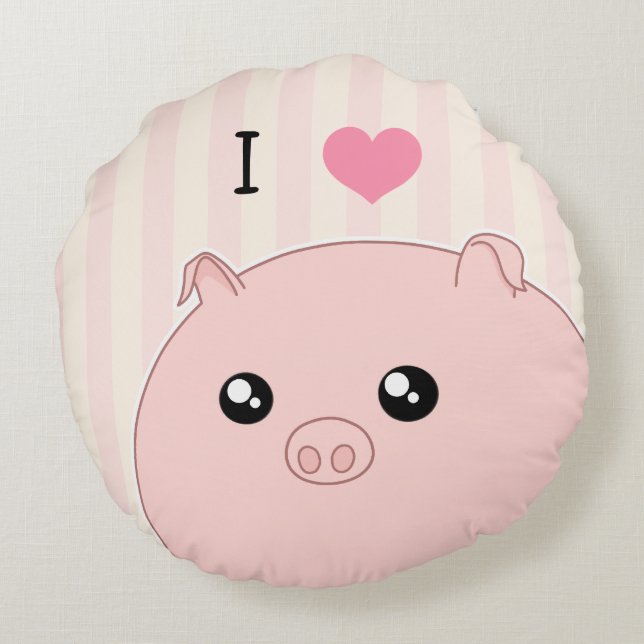 Cute Kawaii chubby pink pig Round Pillow (Back)