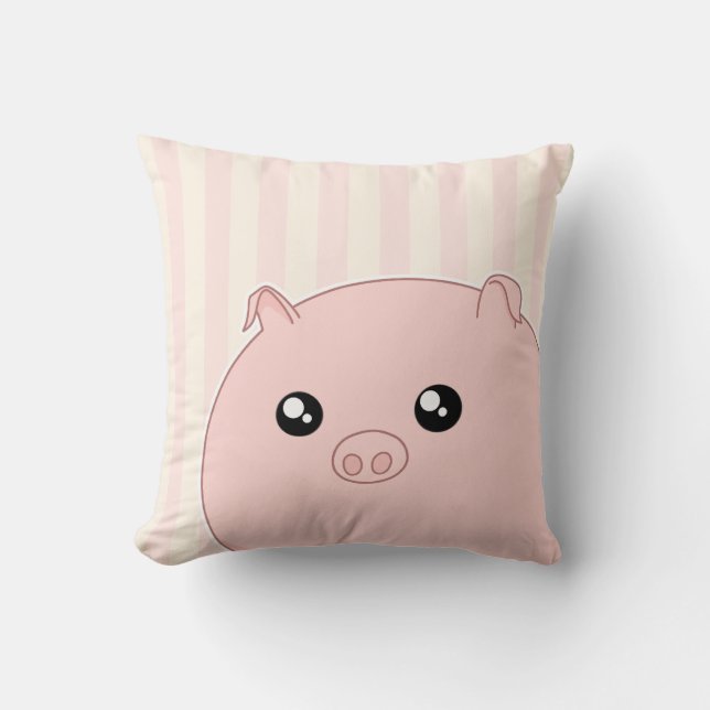 Cute Kawaii chubby pink pig Throw Pillow (Front)
