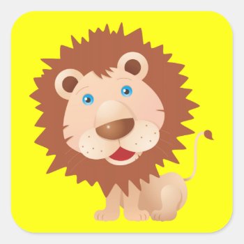 Cute Kawaii Circus Lion Square Sticker by Whimzazzical at Zazzle