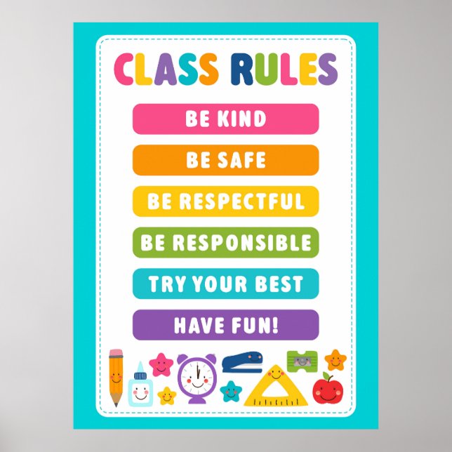Cute Kawaii Classroom Rules Poster (Front)