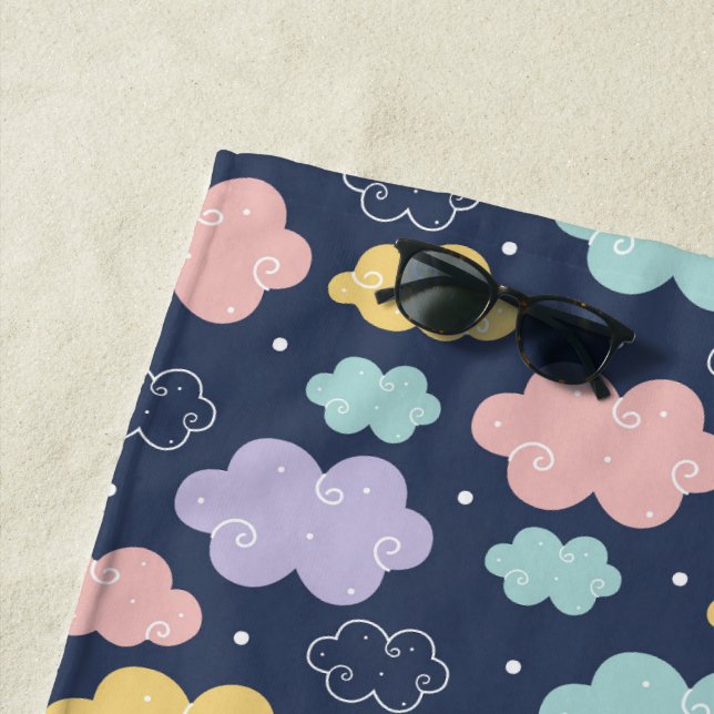 Cute Kawaii Cloud Pattern Beach Towel (In Situ)