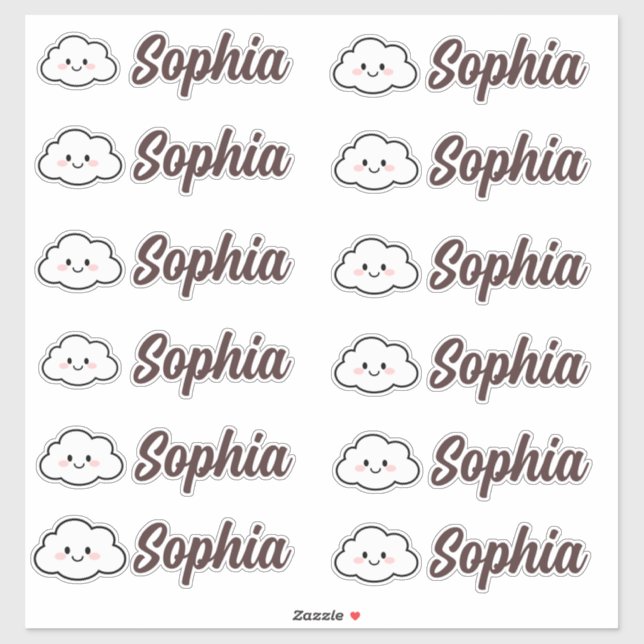 Cute Kawaii Cloud Personalized Name Sticker (Sheet)