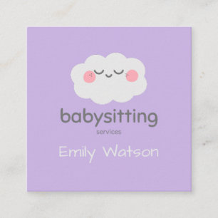 Cute Kawaii Cloud Pink Gray Babysitter  Square Business Card