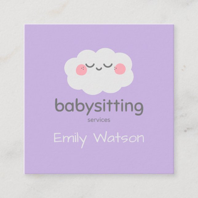 Cute Kawaii Cloud Pink Gray Babysitter  Square Business Card (Front)