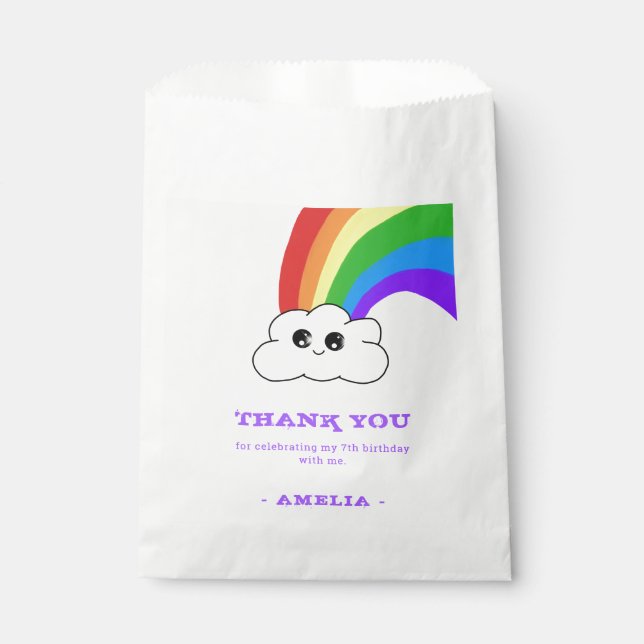 Cute Kawaii Cloud Rainbow Kid`s Birthday Favor Bag (Front)