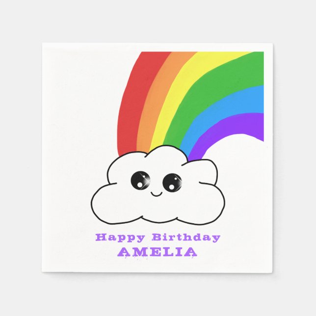Cute Kawaii Cloud Rainbow Kid`s Birthday Party Napkins (Front)