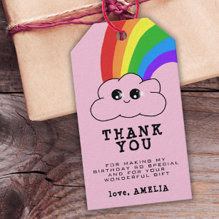Cute Kawaii Cloud Rainbow Kid`s Birthday Thank you Gift Tags