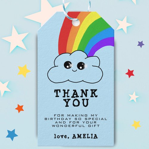 Cute Kawaii Cloud Rainbow Kids Birthday Thank you Gift Tags
