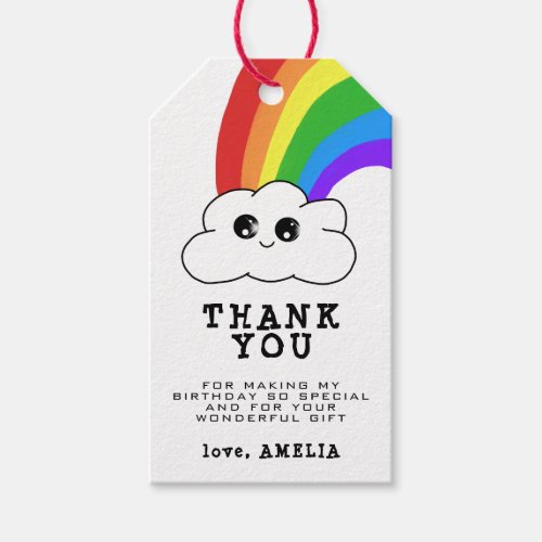 Cute Kawaii Cloud Rainbow Kids Birthday Thank you Gift Tags