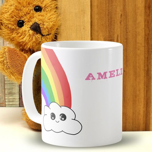 Cute Kawaii Cloud Rainbow Kids Name  Coffee Mug