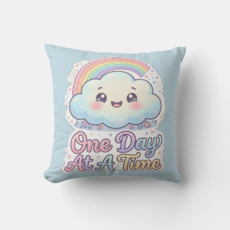 Cute Kawaii Cloud Rainbow One Day At A Time Throw Pillow