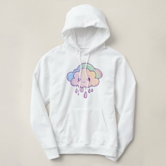 Cute Kawaii Cloud with Rainbow Colors and Raindrop Hoodie