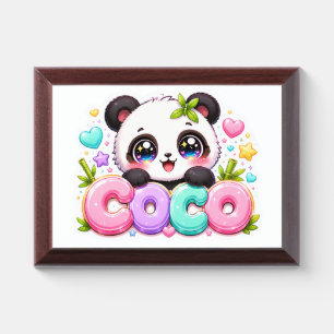 Cute Kawaii Coco Panda Name Pastel Pink Sparkling Award Plaque