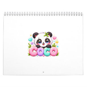 Cute Kawaii Coco Panda Name Pastel Pink Sparkling  Calendar