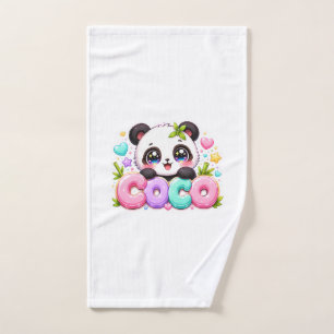 Cute Kawaii Coco Panda Name Pastel Pink Sparkling Hand Towel