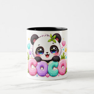 Cute Kawaii Coco Panda Name Pastel Pink Sparkling Two-Tone Coffee Mug