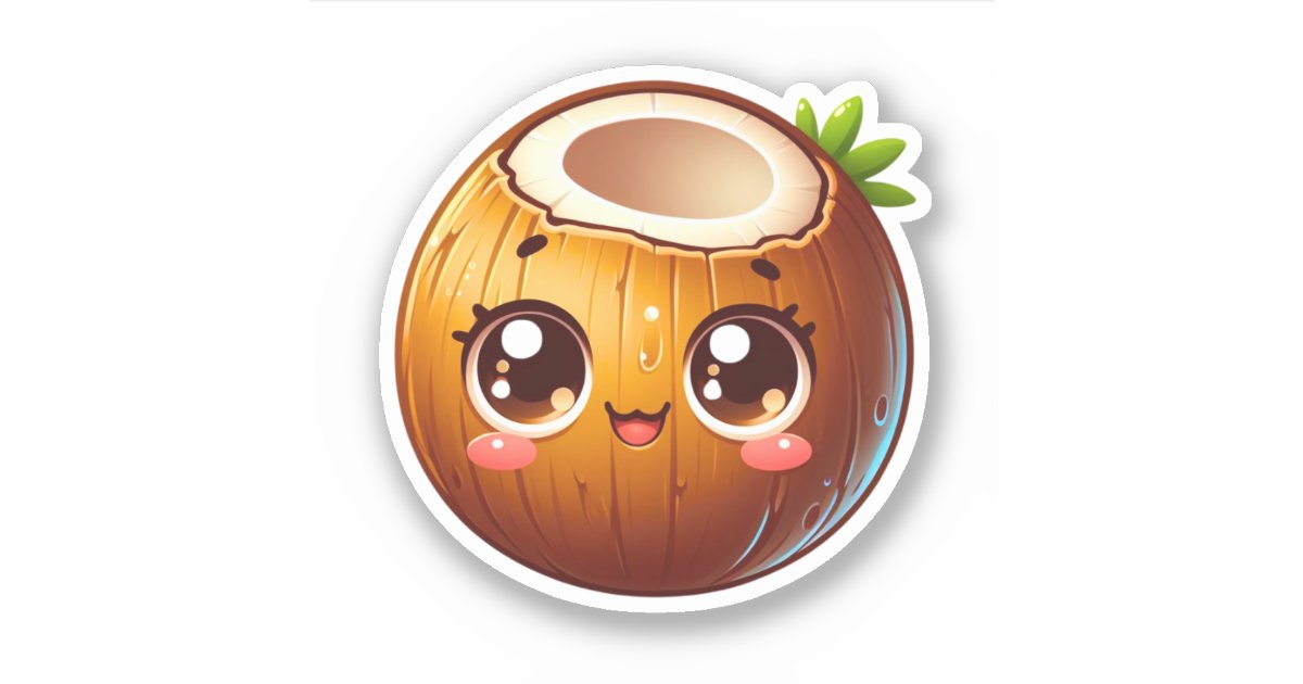 Cute kawaii coconut sticker | Zazzle