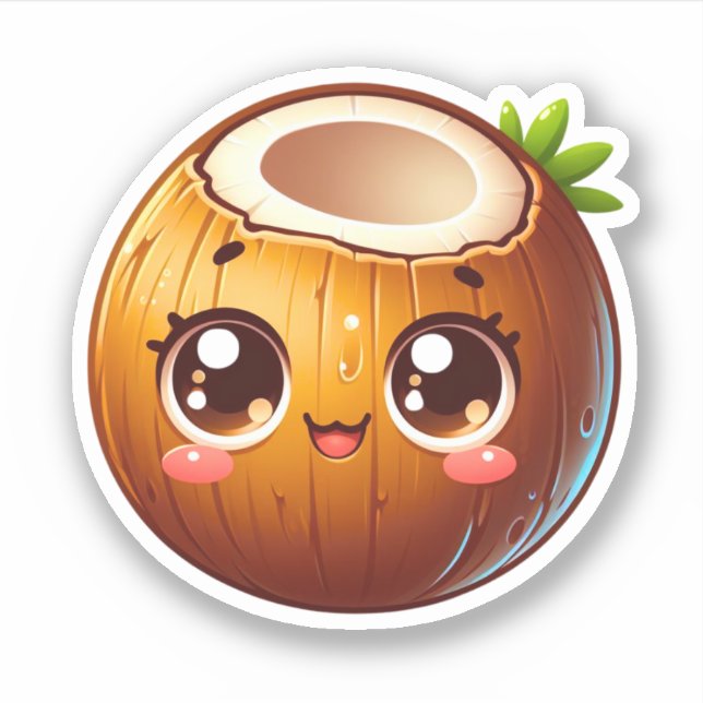 Cute kawaii coconut sticker (Front)