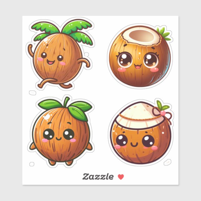cute kawaii coconuts sticker (Sheet)