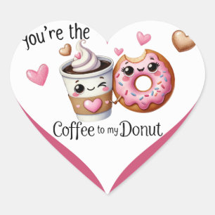 Cute Kawaii Coffee and Donuts Heart Sticker