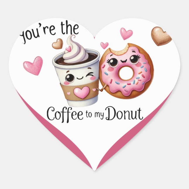 Cute Kawaii Coffee and Donuts Heart Sticker (Front)