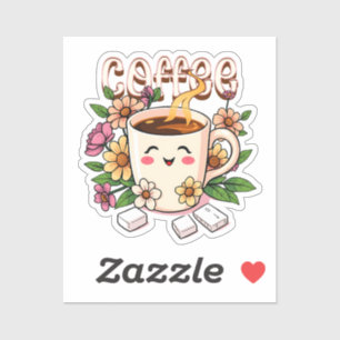 Cute Kawaii Coffee and Flowers Sticker