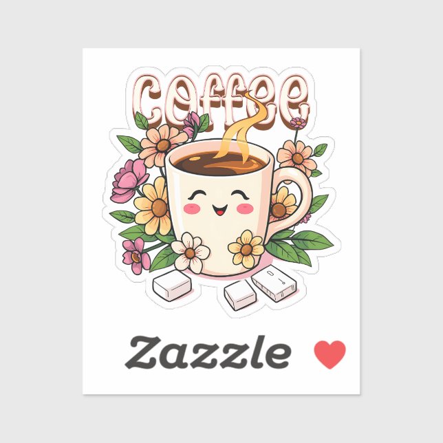 Cute Kawaii Coffee and Flowers Sticker (Sheet)