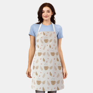 Cute Kawaii Coffee and Leaves Autumn Pattern Apron