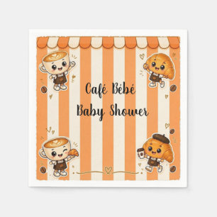Cute Kawaii Coffee Croissant Orange Baby Shower Napkins