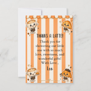 Cute Kawaii Coffee Croissant Orange Baby Shower Thank You Card