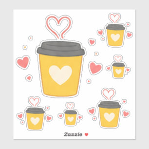 Cute Kawaii Coffee Cup Heart Steam Warm Yellow Sticker