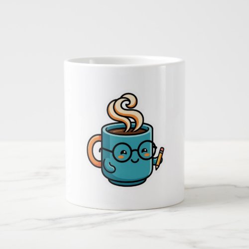 Cute Kawaii Coffee Mug Wearing Reading GlasSticker