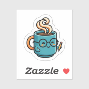 Cute Kawaii Coffee Mug Wearing Reading GlasSticker Sticker