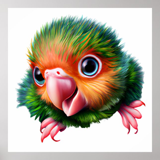 Cute Kawaii Colorful Baby Parrot Poster (Front)