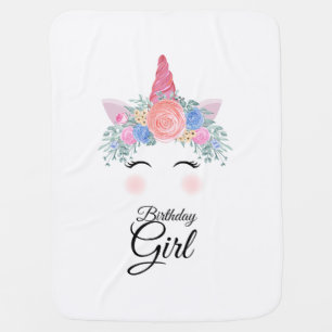 Cute Kawaii Colorful Rainbow Unicorn Birthday Girl Baby Blanket